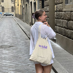 Stor beige totebag til rejser og shopping